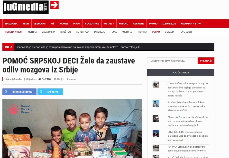 „POMOĆ SRPSKOJ DECI Žele da zaustave odliv mozgova iz Srbije“