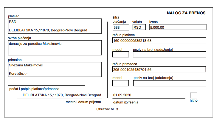 Donacija za porodicu Maksimović 1