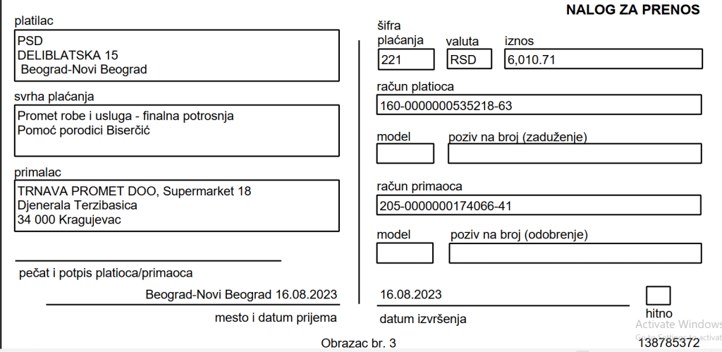 Kupovina namirnica za porodicu Biserčić u iznosu od 6. 010, 71 rsd 3