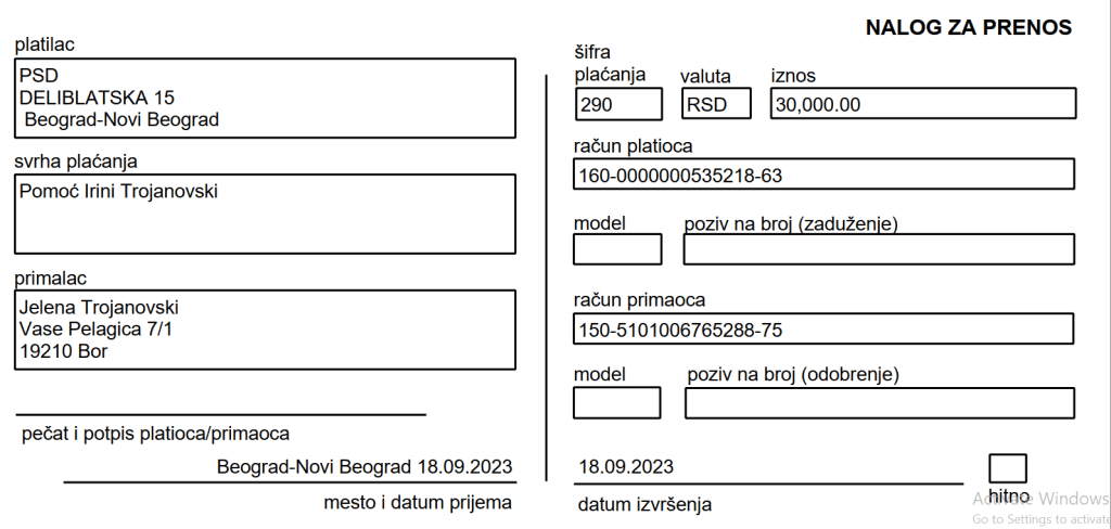 JKP "Naissus" Niš je doniralo 30. 000 rsd za Irinino lečenje 2